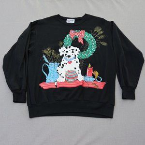 Vtg 90s Puppy Christmas Sweater Sweatshirt Rainberry Bay M Rubber Graphic Print
